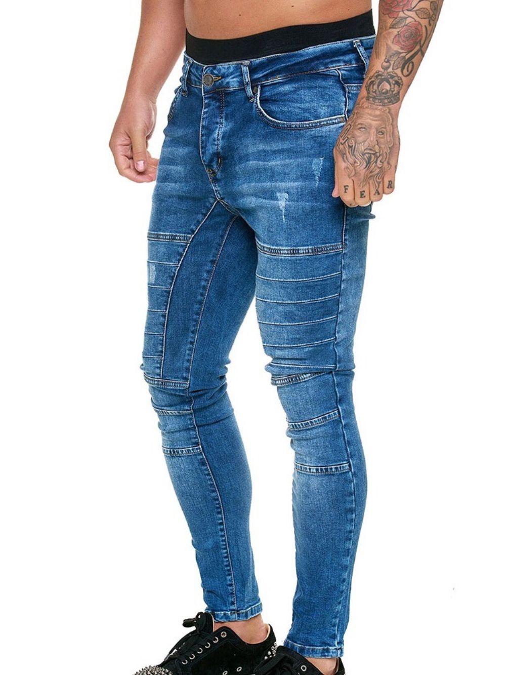 Calças Jeans Masculinas Casuais Com Botões Simples Lápis