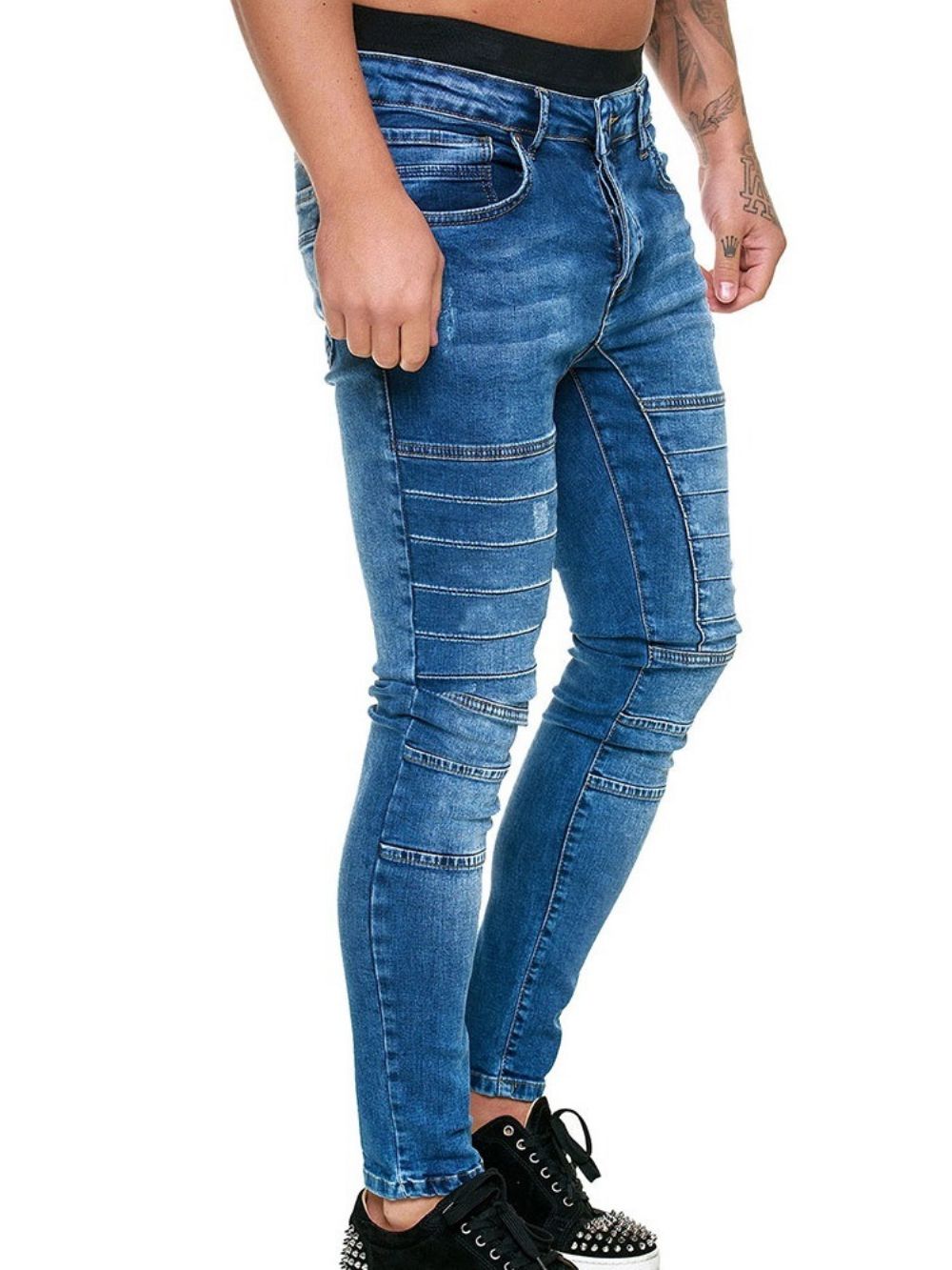 Calças Jeans Masculinas Casuais Com Botões Simples Lápis