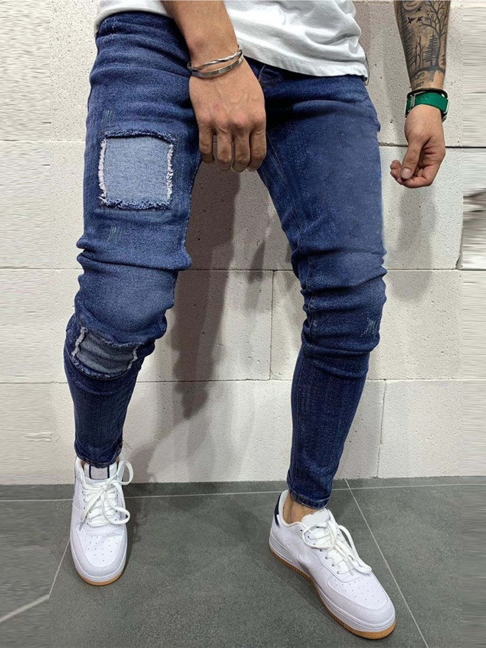 Calças Jeans Masculinas Coreanas Lisas De Cintura Média Usadas