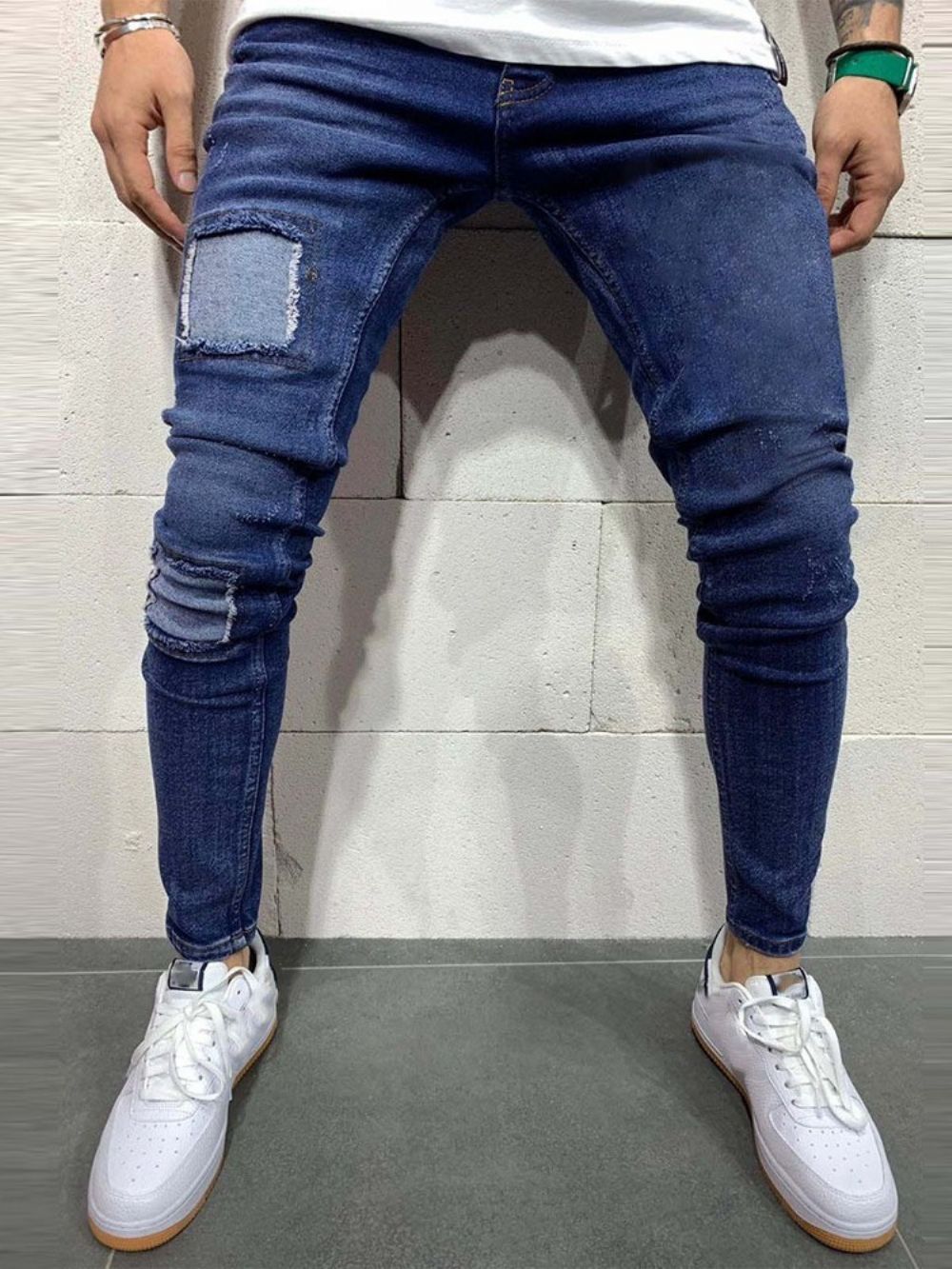 Calças Jeans Masculinas Coreanas Lisas De Cintura Média Usadas