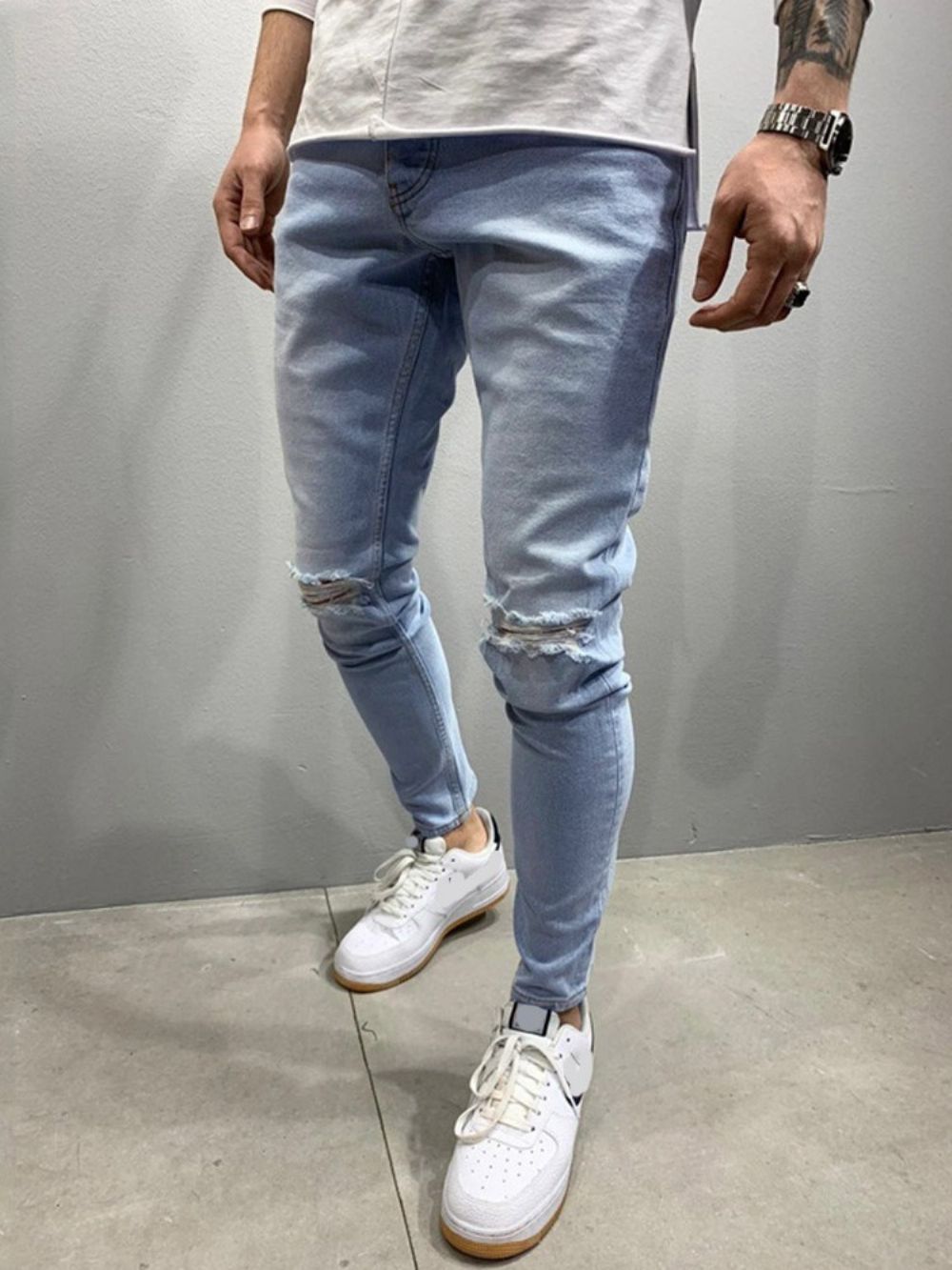 Calças Lápis Bolso Cintura Média Com Zíper Jeans Masculinos