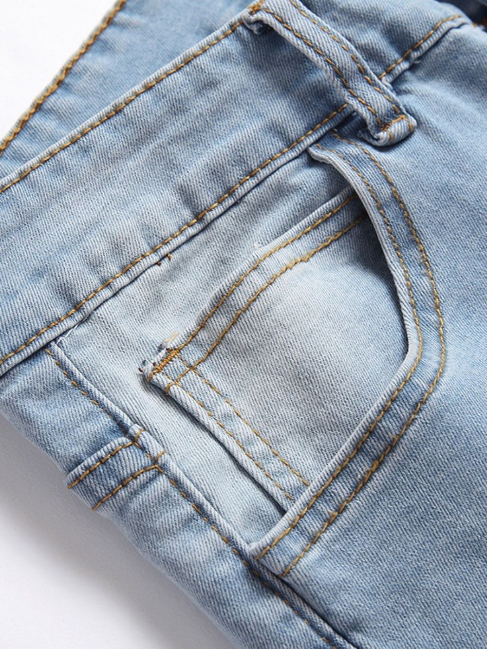 Calças Lápis Bolso Cintura Média Com Zíper Jeans Masculinos