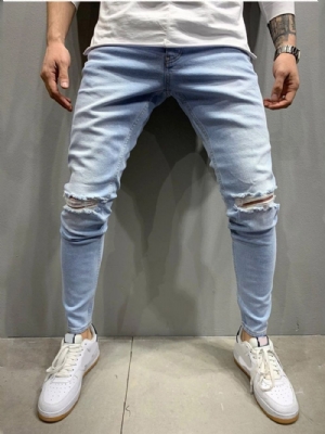 Calças Lápis Bolso Cintura Média Com Zíper Jeans Masculinos