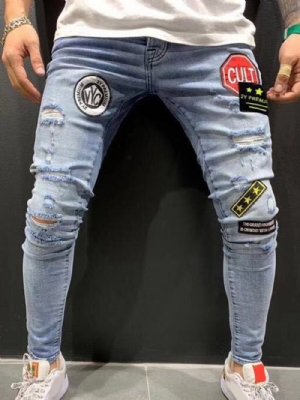 Calças Lápis Com Buracos Coloridos E Calças Jeans Masculinas Com Zíper