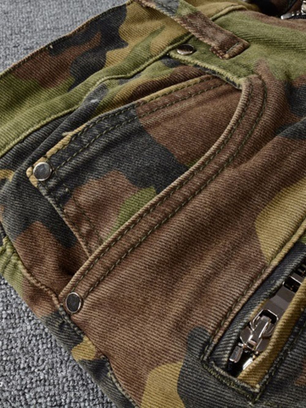 Calças Lápis Com Estampa De Camuflagem Jeans Europeu Com Zíper