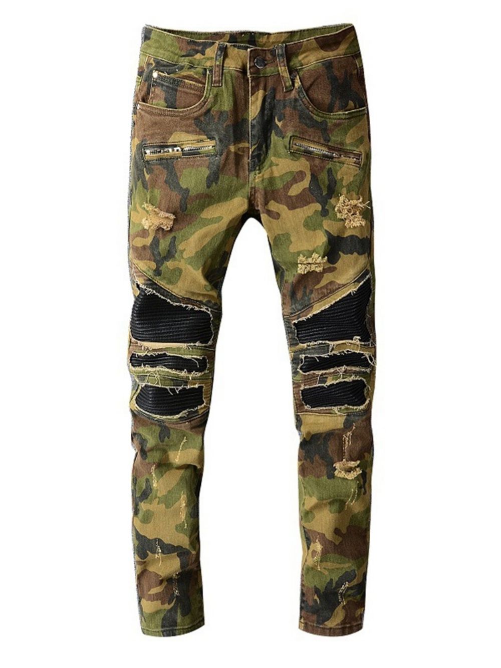 Calças Lápis Com Estampa De Camuflagem Jeans Europeu Com Zíper