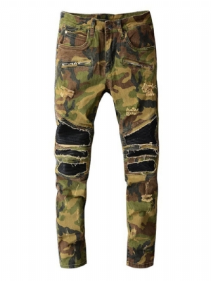 Calças Lápis Com Estampa De Camuflagem Jeans Europeu Com Zíper