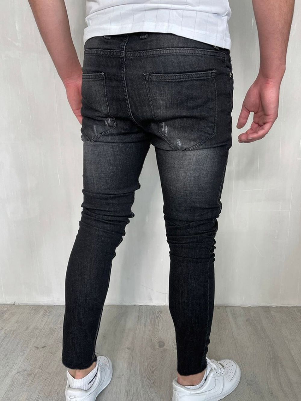 Calças Lápis Com Furo E Zíper Moda Casual Jeans