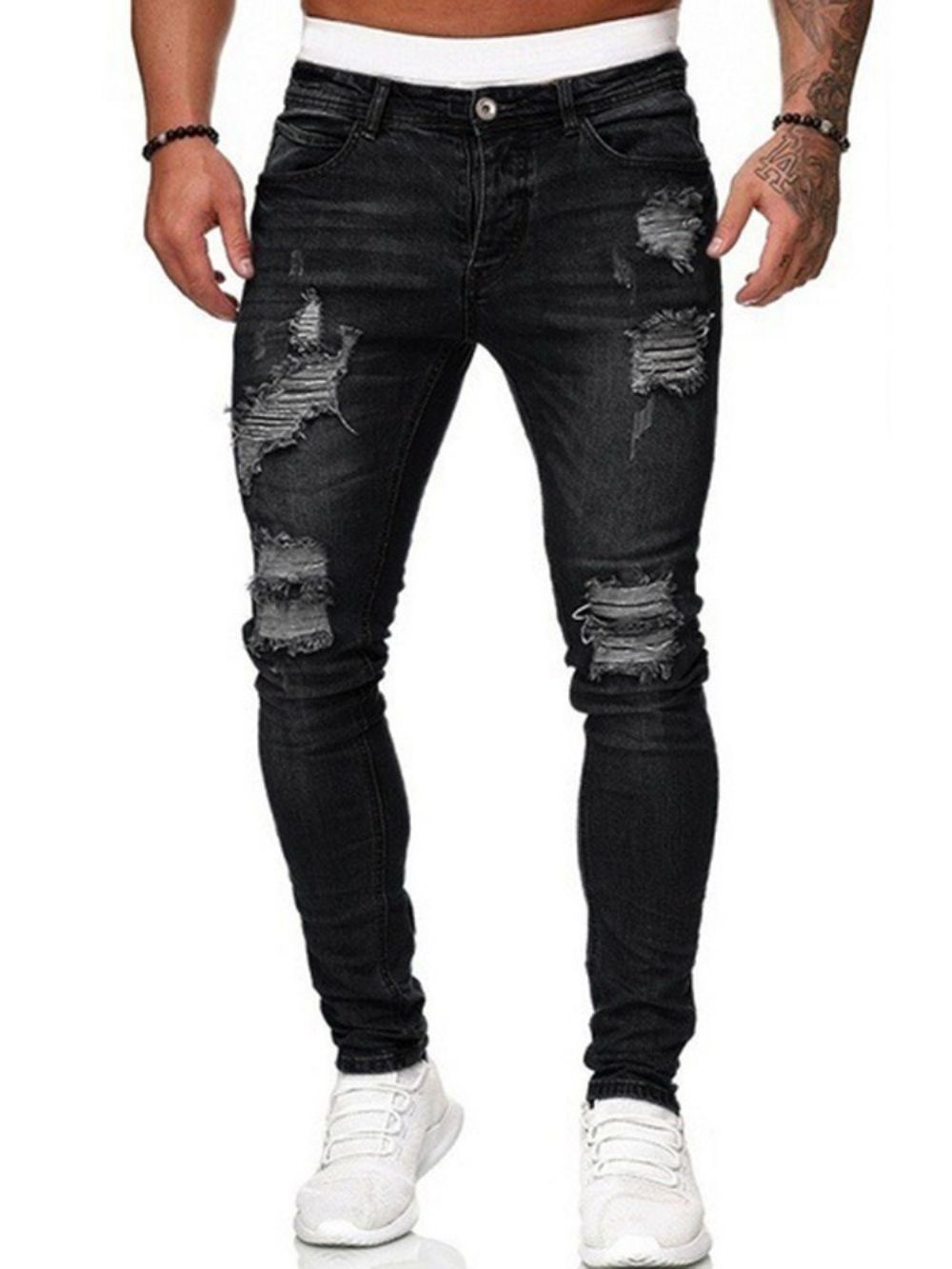 Calças Lápis Com Furo Simples Com Zíper Cintura Média Jeans Masculinos