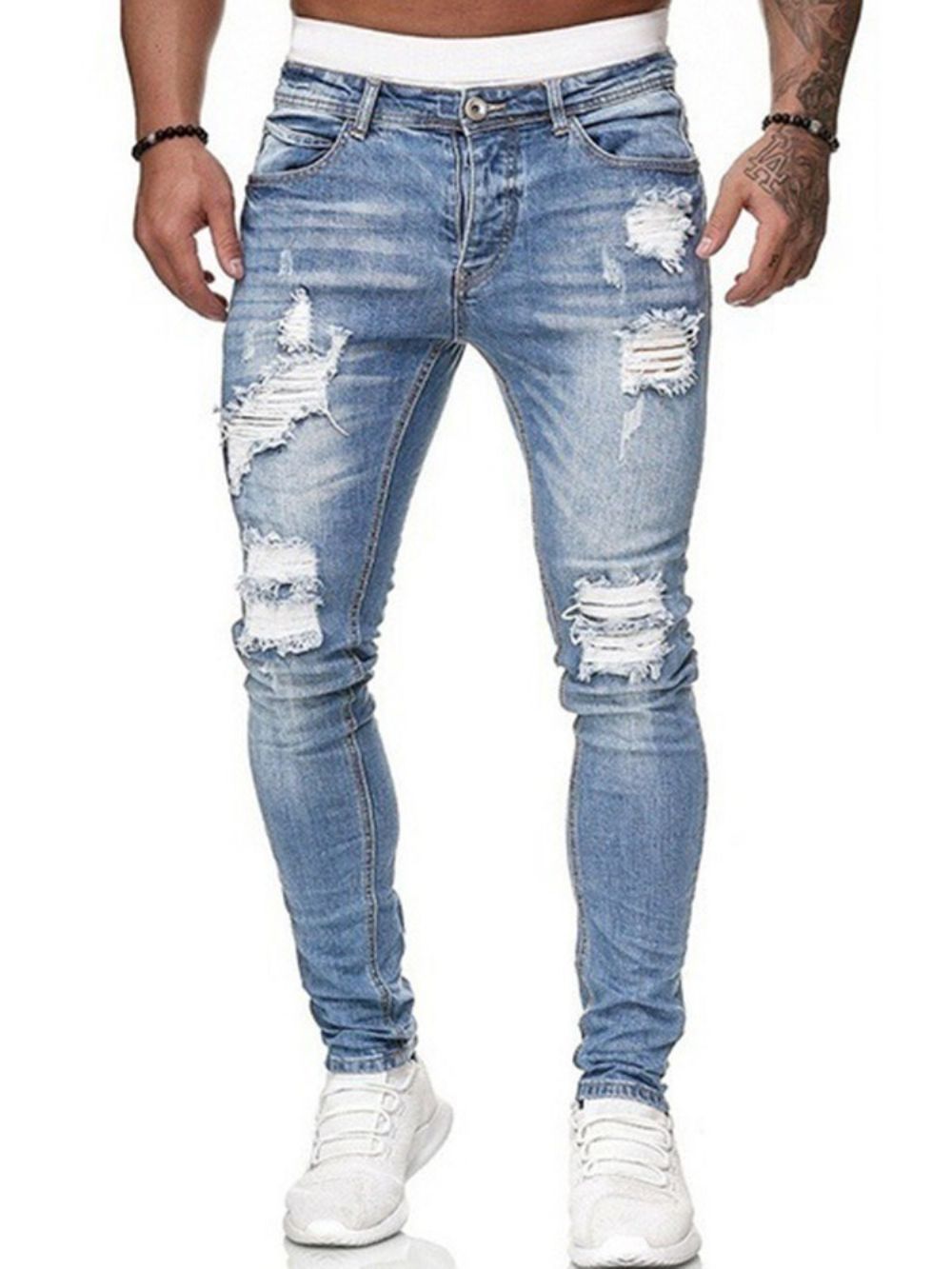 Calças Lápis Com Furo Simples Com Zíper Cintura Média Jeans Masculinos