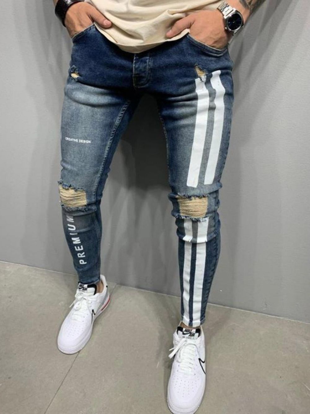 Calças Lápis Lápis Com Zíper E Cintura Alta Jeans Masculinas Com Zíper