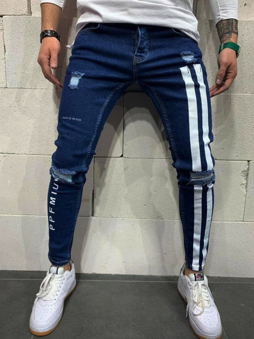 Calças Lápis Lápis Com Zíper E Cintura Alta Jeans Masculinas Com Zíper