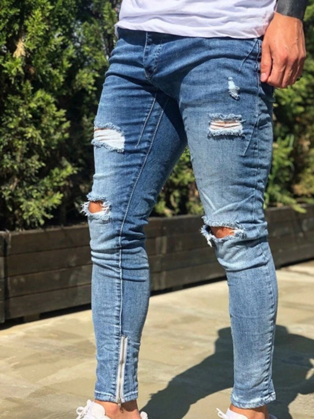 Calças Lápis Com Zíper E Zíper De Corpo Inteiro Jeans Casuais Masculinos