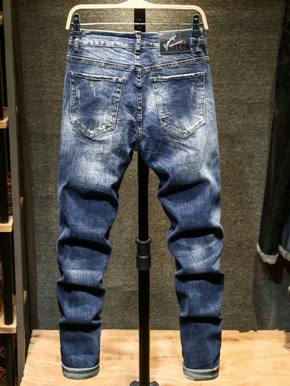 Calças De Lápis De Letra Usadas Com Zíper Jeans Europeus