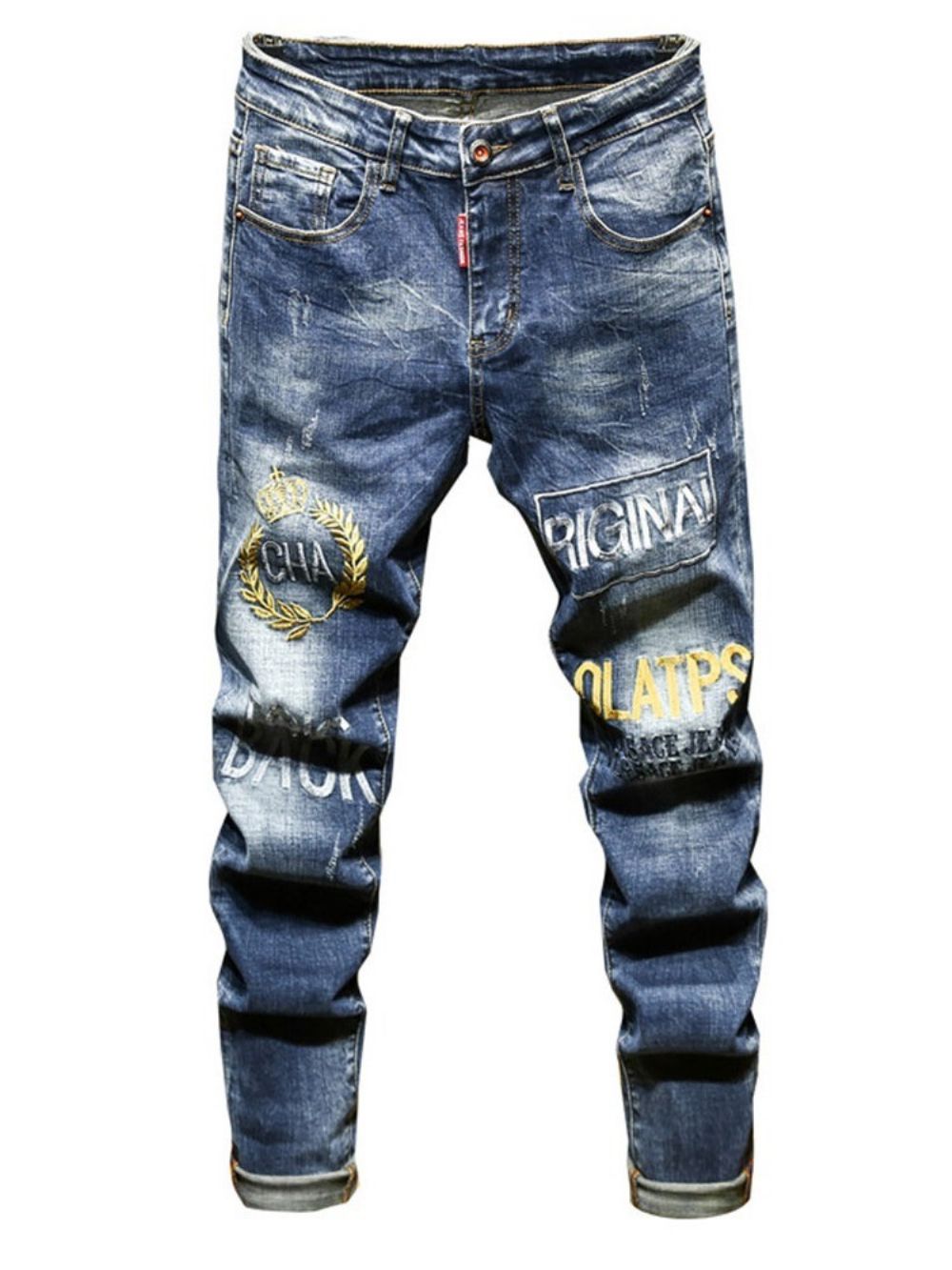 Calças De Lápis De Letra Usadas Com Zíper Jeans Europeus