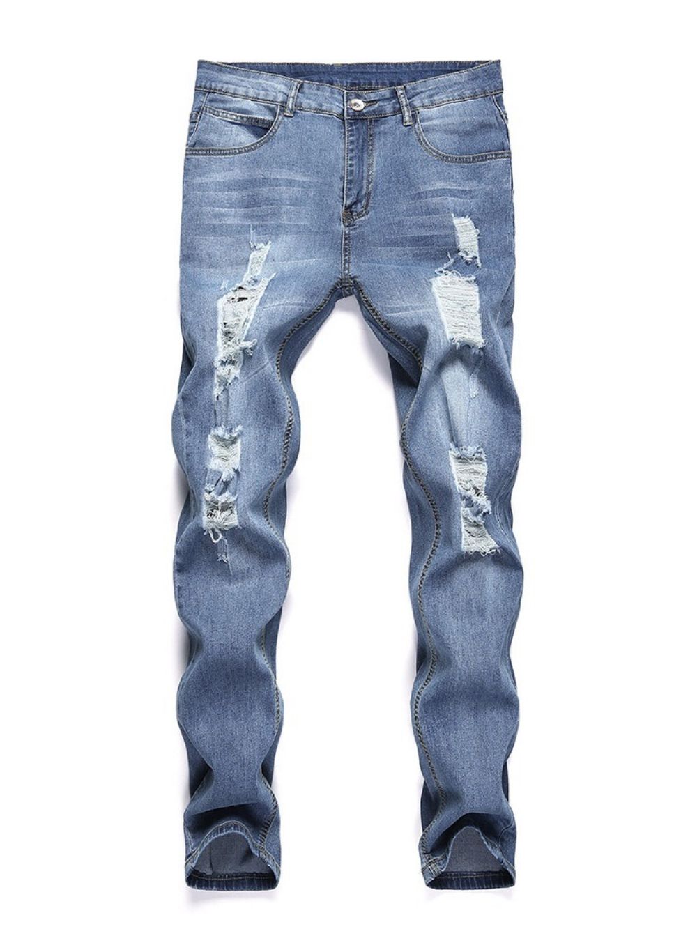 Calças Lápis Lisas Com Furos Jeans Casual Cintura Média