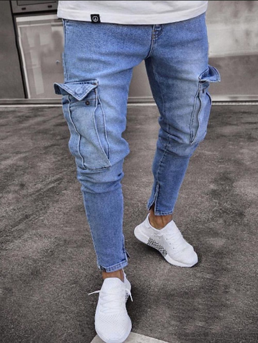 Calças Lápis Lisas Usadas Com Zíper Jeans Casuais Masculinos