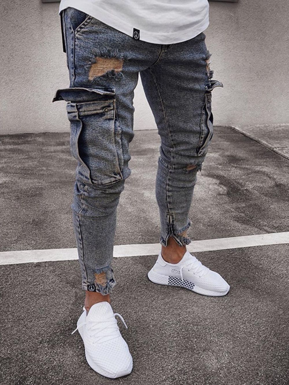 Calças Lápis Lisas Usadas Com Zíper Jeans Casuais Masculinos