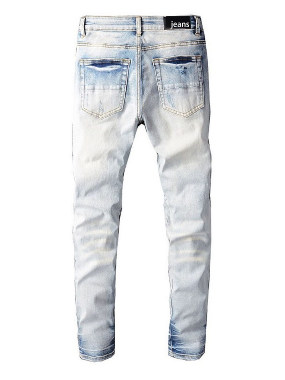 Calças Lápis De Patchwork Cintura Média Jeans Casual Europeu