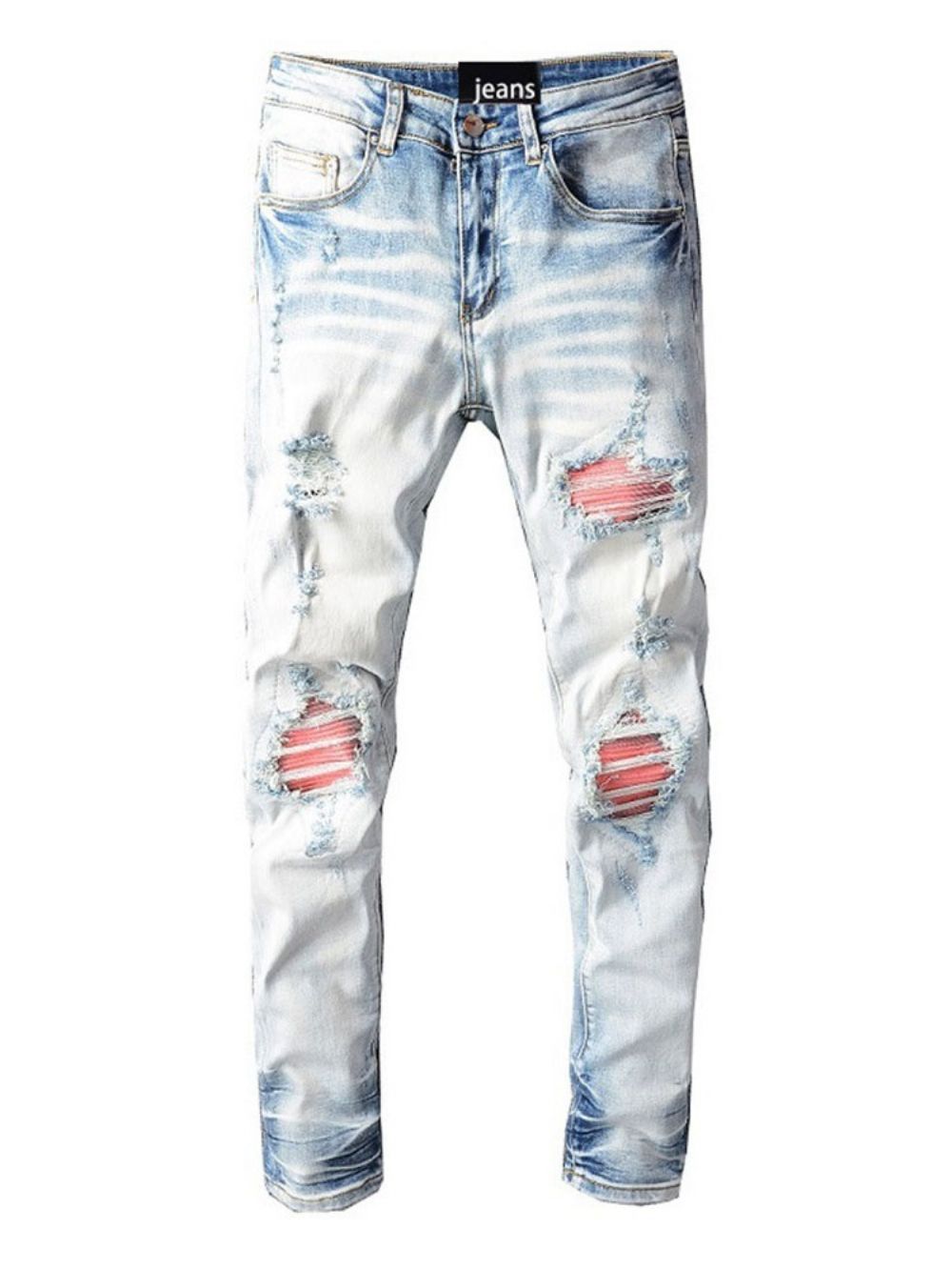 Calças Lápis De Patchwork Cintura Média Jeans Casual Europeu