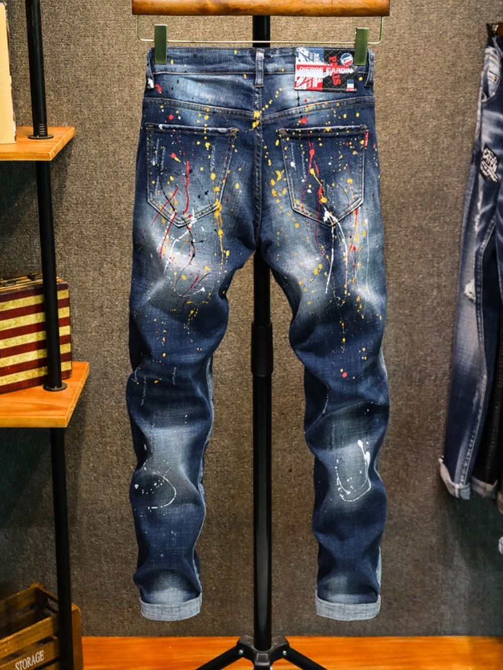 Calças Lápis Salpicos De Tinta Zíper Calça Jeans Cintura Média