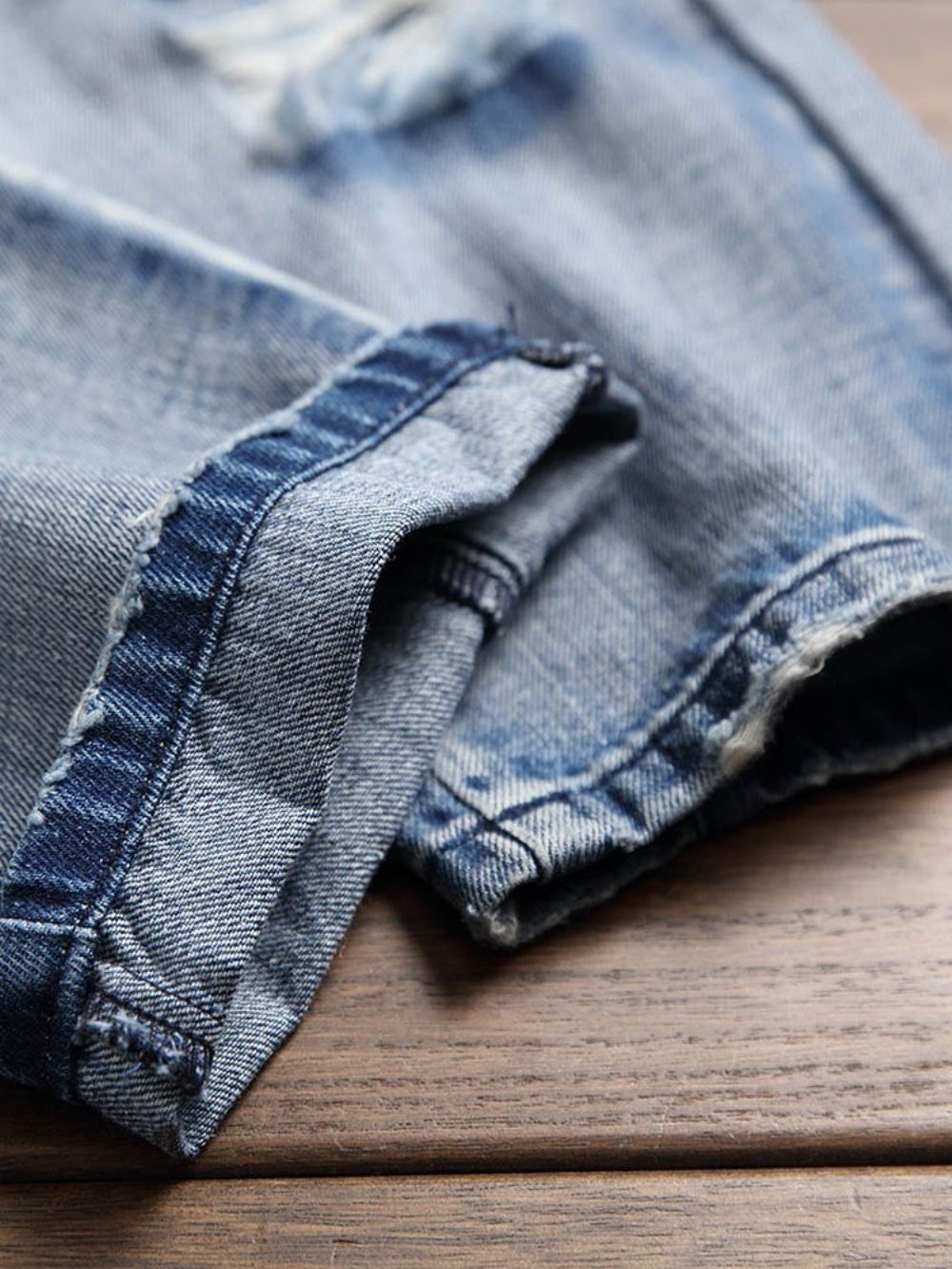 Jeans Casuais Masculinos Micro-Elásticos Com Zíper E Furos Retos