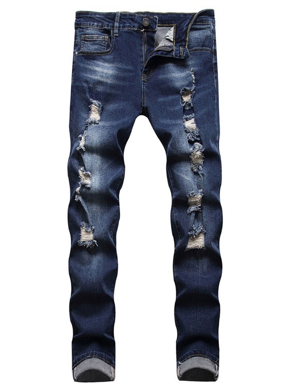 Jeans Casual Cintura Média Com Zíper E Usado Reto