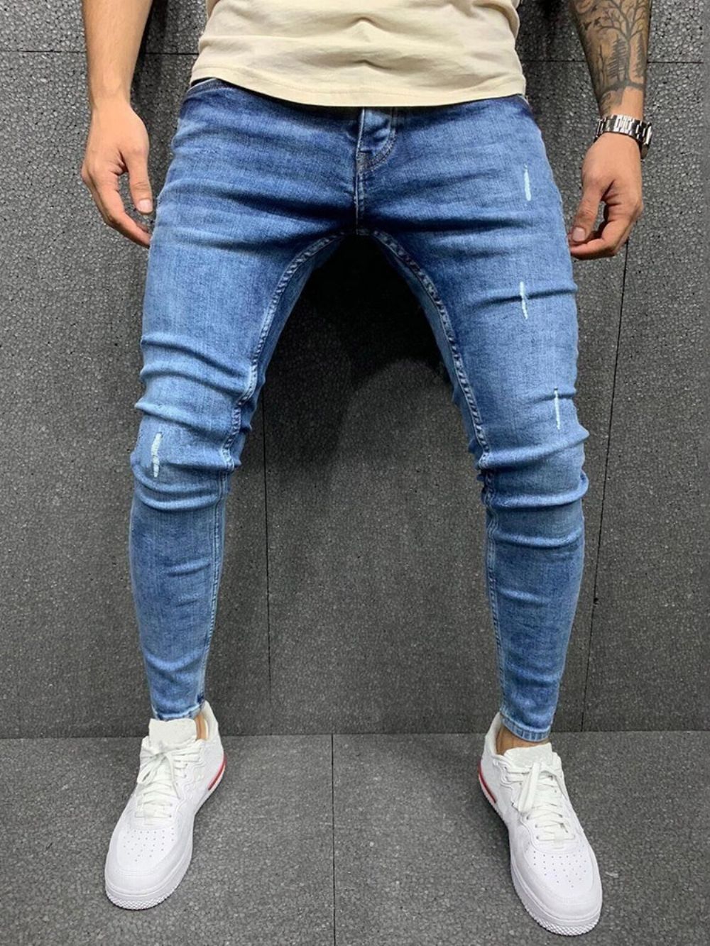 Jeans Casual Com Bolso Simples E Cintura Média Com Zíper