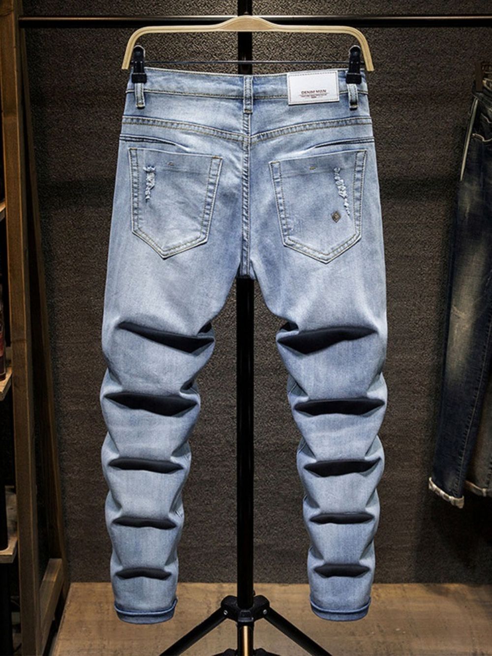 Jeans Casual Europeu De Cintura Média Com Buraco