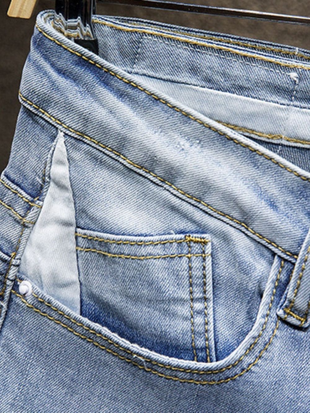 Jeans Casual Europeu De Cintura Média Com Buraco