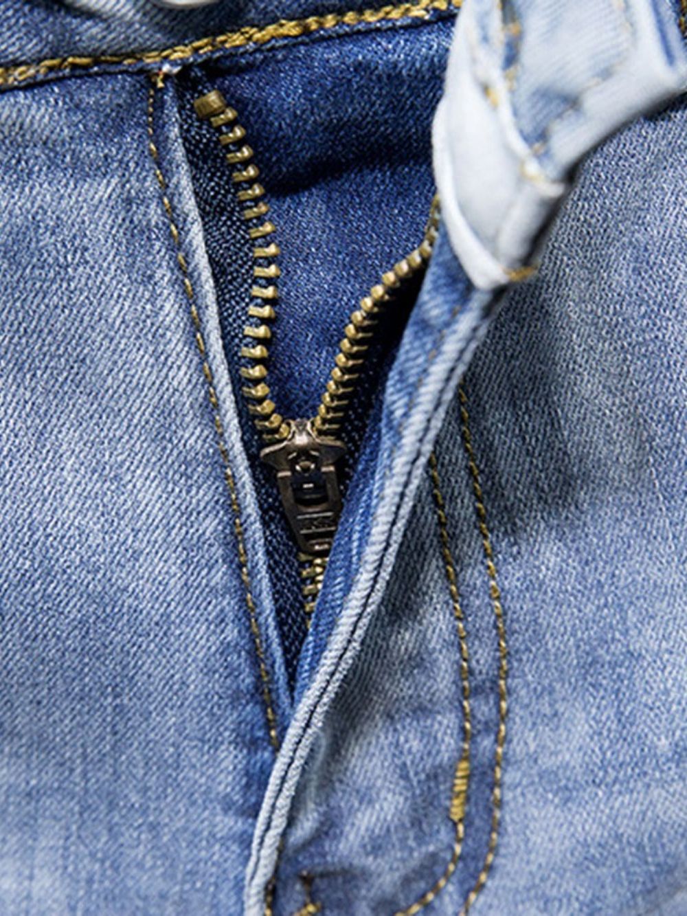 Jeans Casual Europeu De Cintura Média Com Buraco