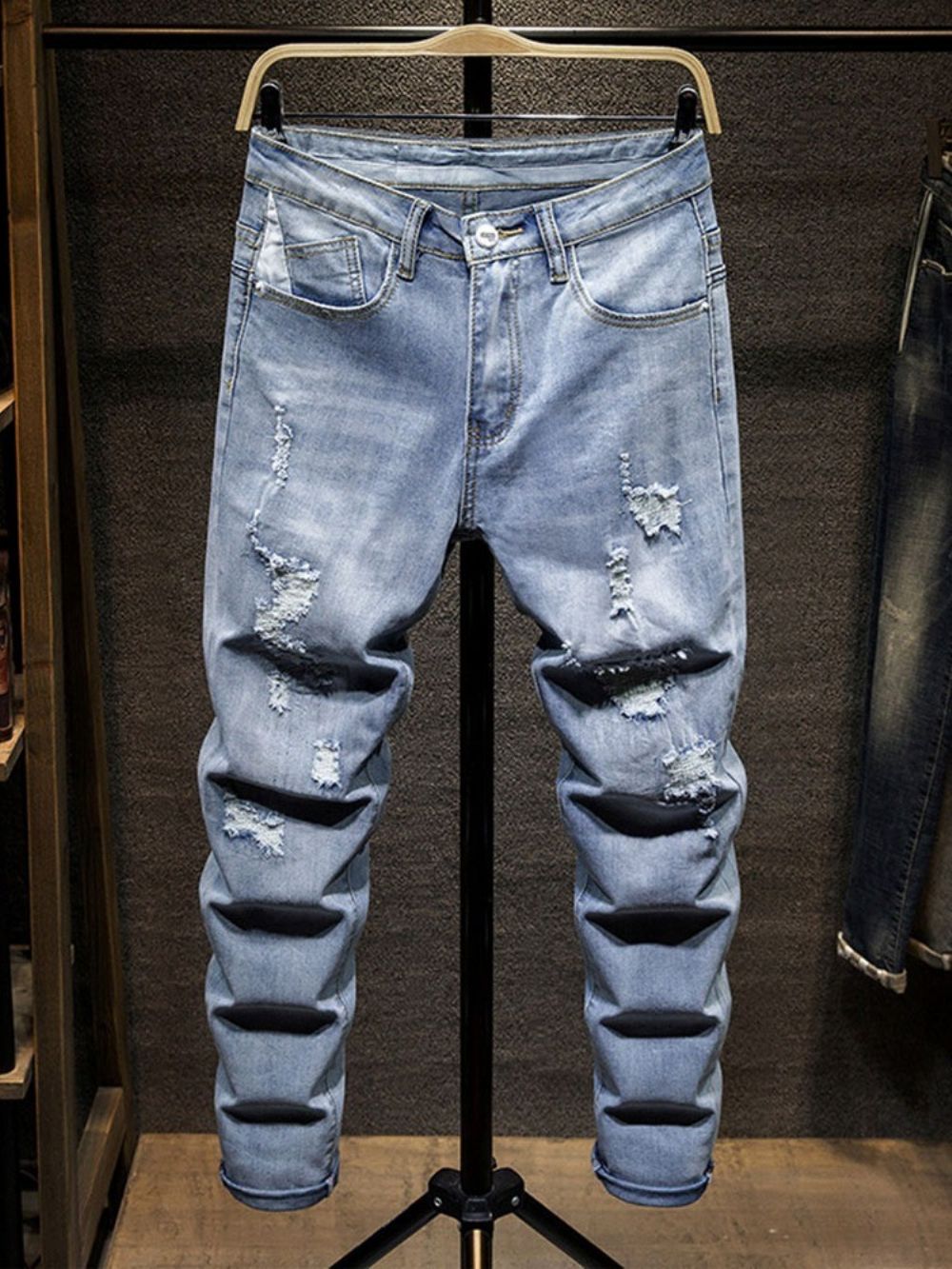 Jeans Casual Europeu De Cintura Média Com Buraco