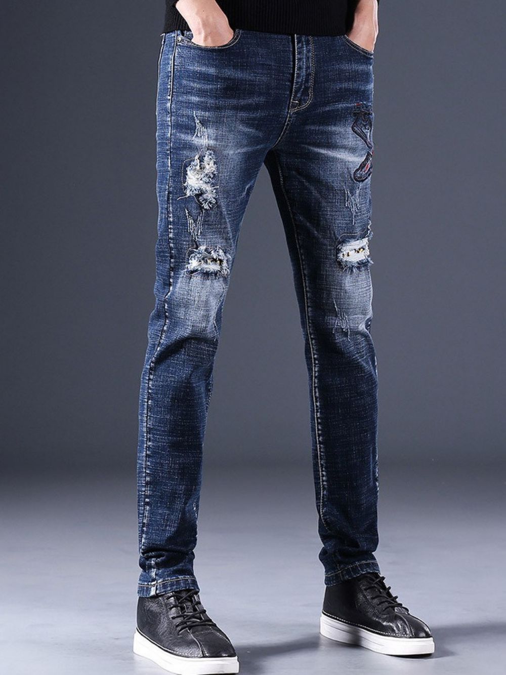 Jeans Casual Europeu Com Zíper Usado Reto