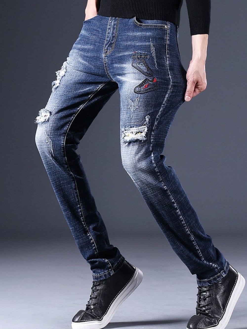 Jeans Casual Europeu Com Zíper Usado Reto