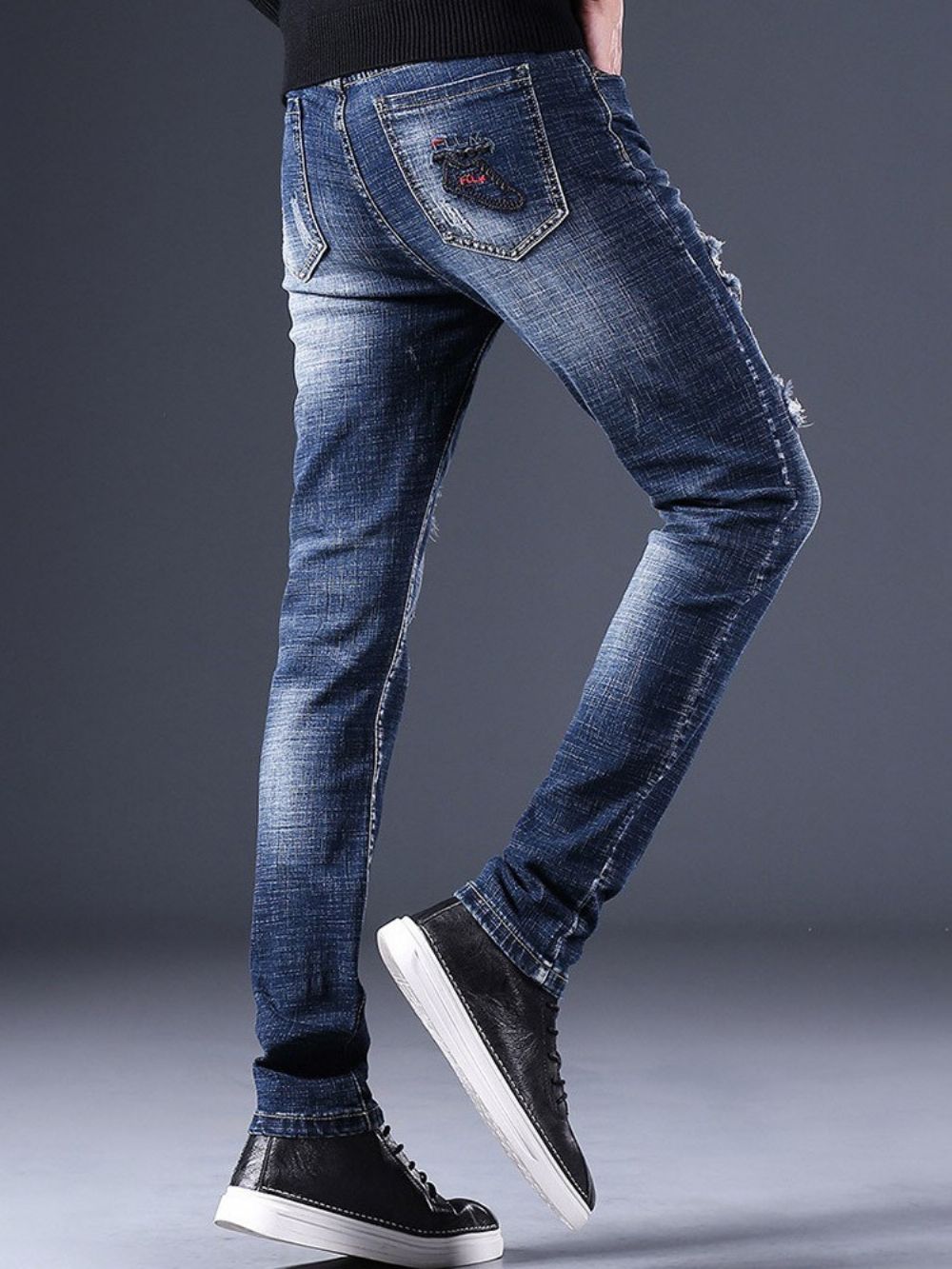 Jeans Casual Europeu Com Zíper Usado Reto