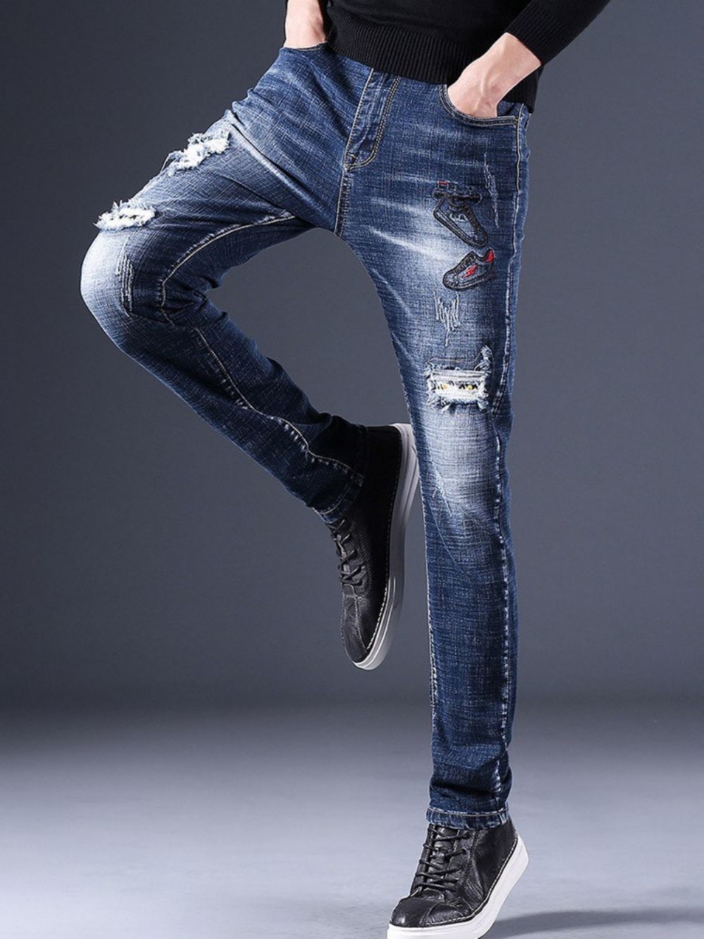 Jeans Casual Europeu Com Zíper Usado Reto