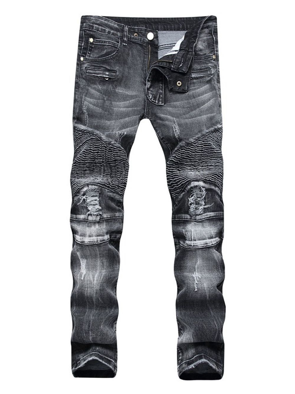 Jeans Casual Masculino Micro-Elástico Com Zíper Reto