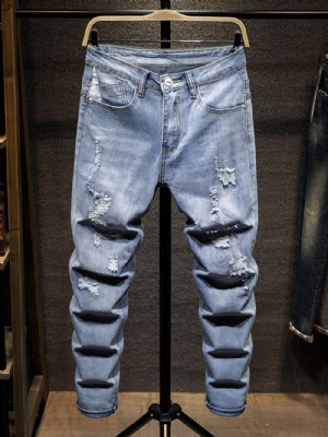 Jeans De Cintura Média Com Furo Simples Moda