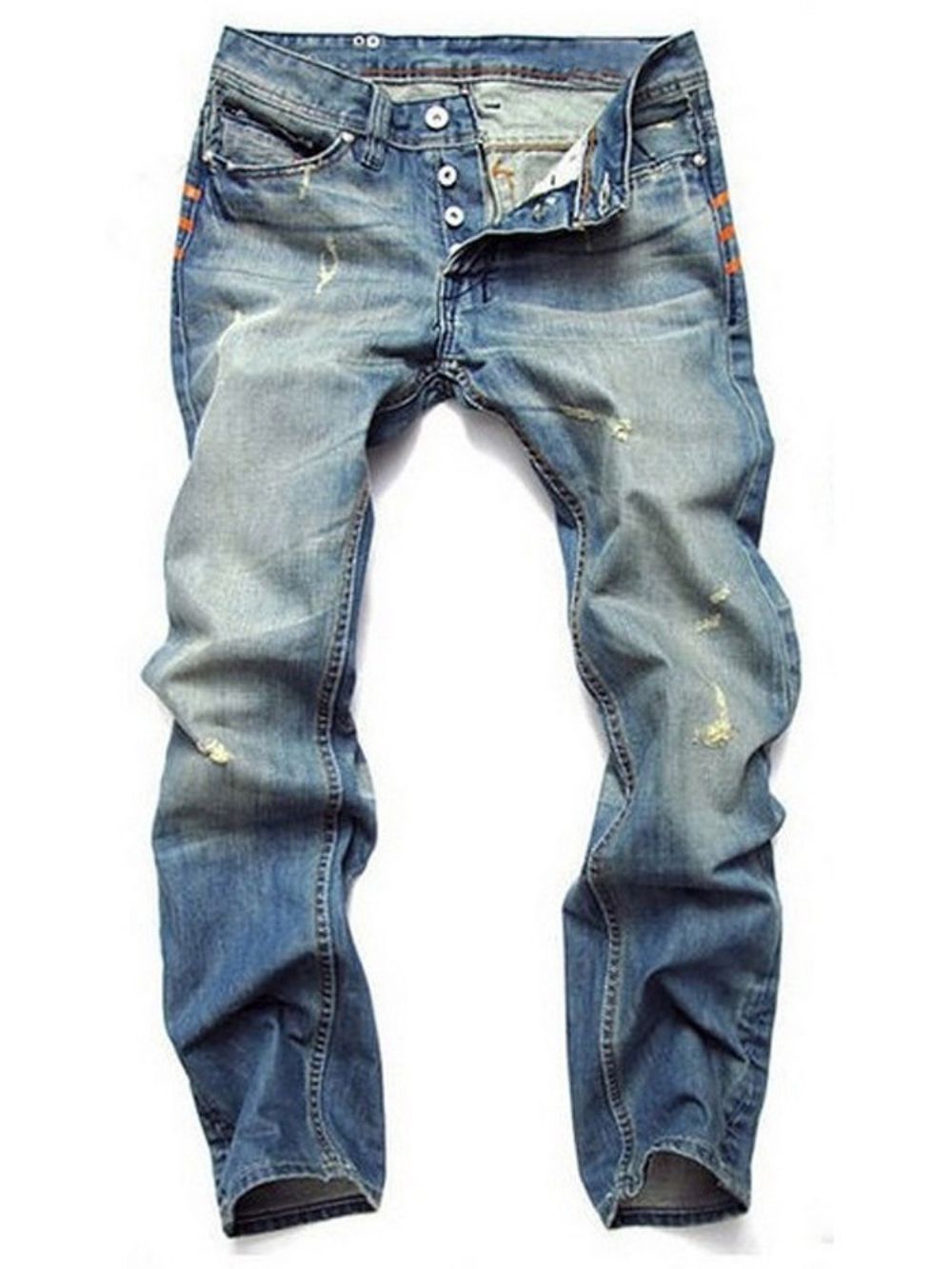 Jeans De Cintura Média Com Zíper Casual Usado Reto