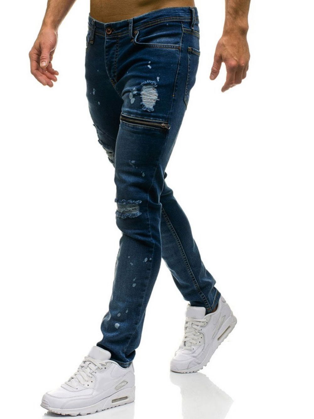 Jeans Cintura Média Com Zíper Simples Com Zíper