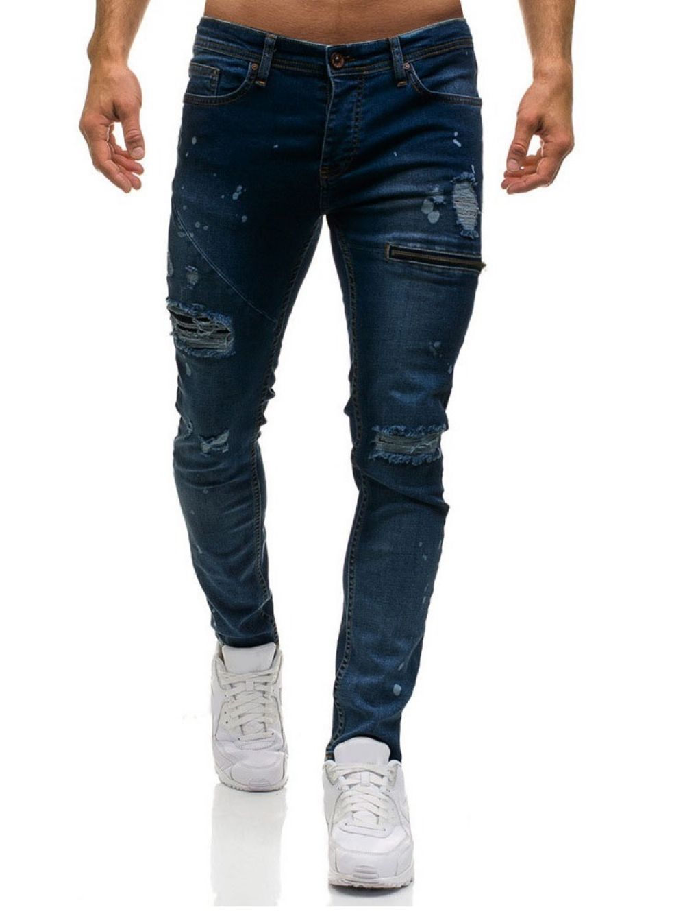 Jeans Cintura Média Com Zíper Simples Com Zíper