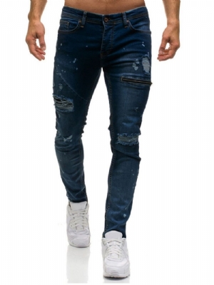 Jeans Cintura Média Com Zíper Simples Com Zíper