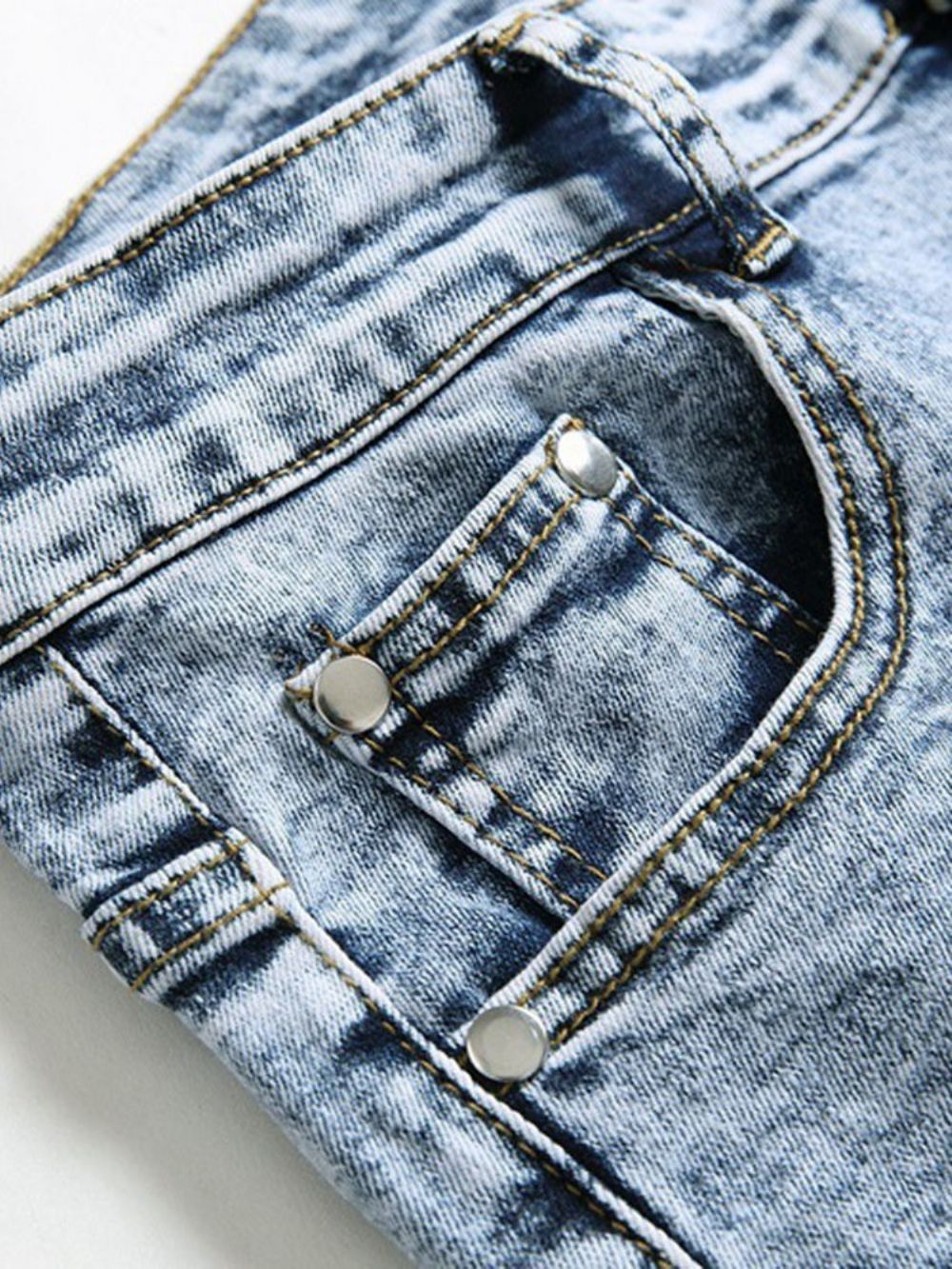 Jeans Europeus Com Zíper Reto Estampado