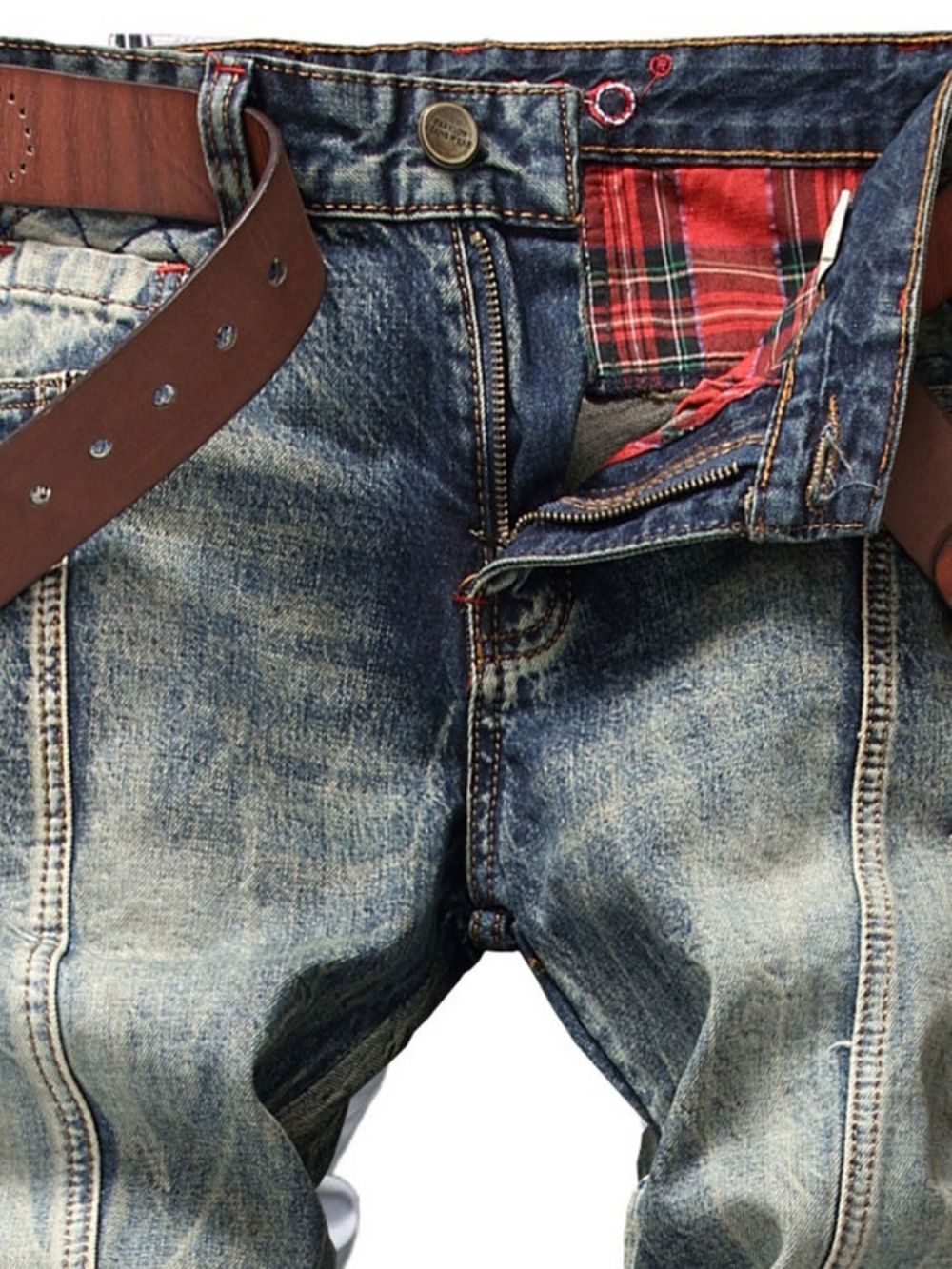 Jeans Finos Masculinos Europeus Com Zíper E Usados Retos