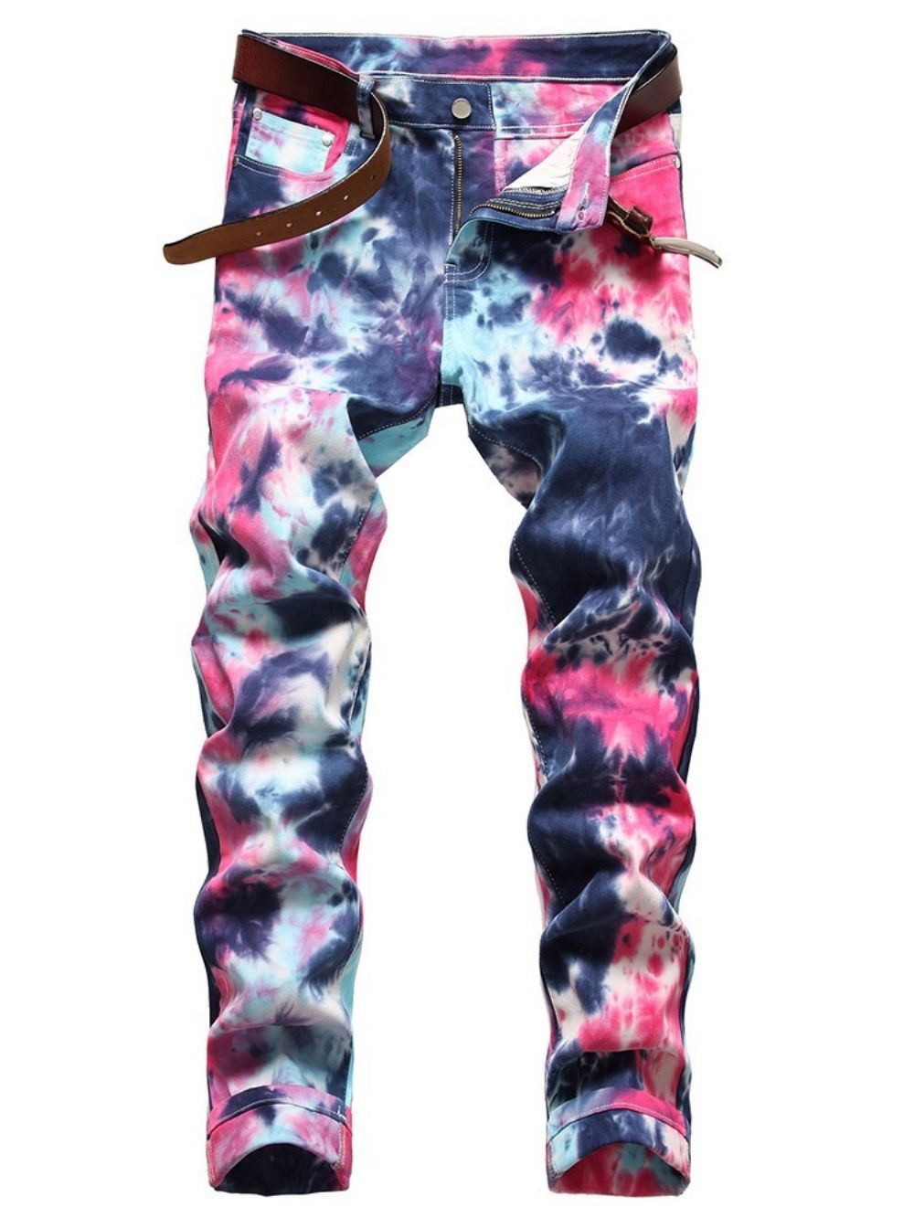 Jeans Hip Hop Reto Tie-Dye Cintura Média