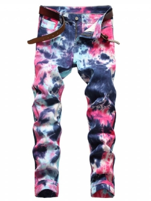 Jeans Hip Hop Reto Tie-Dye Cintura Média