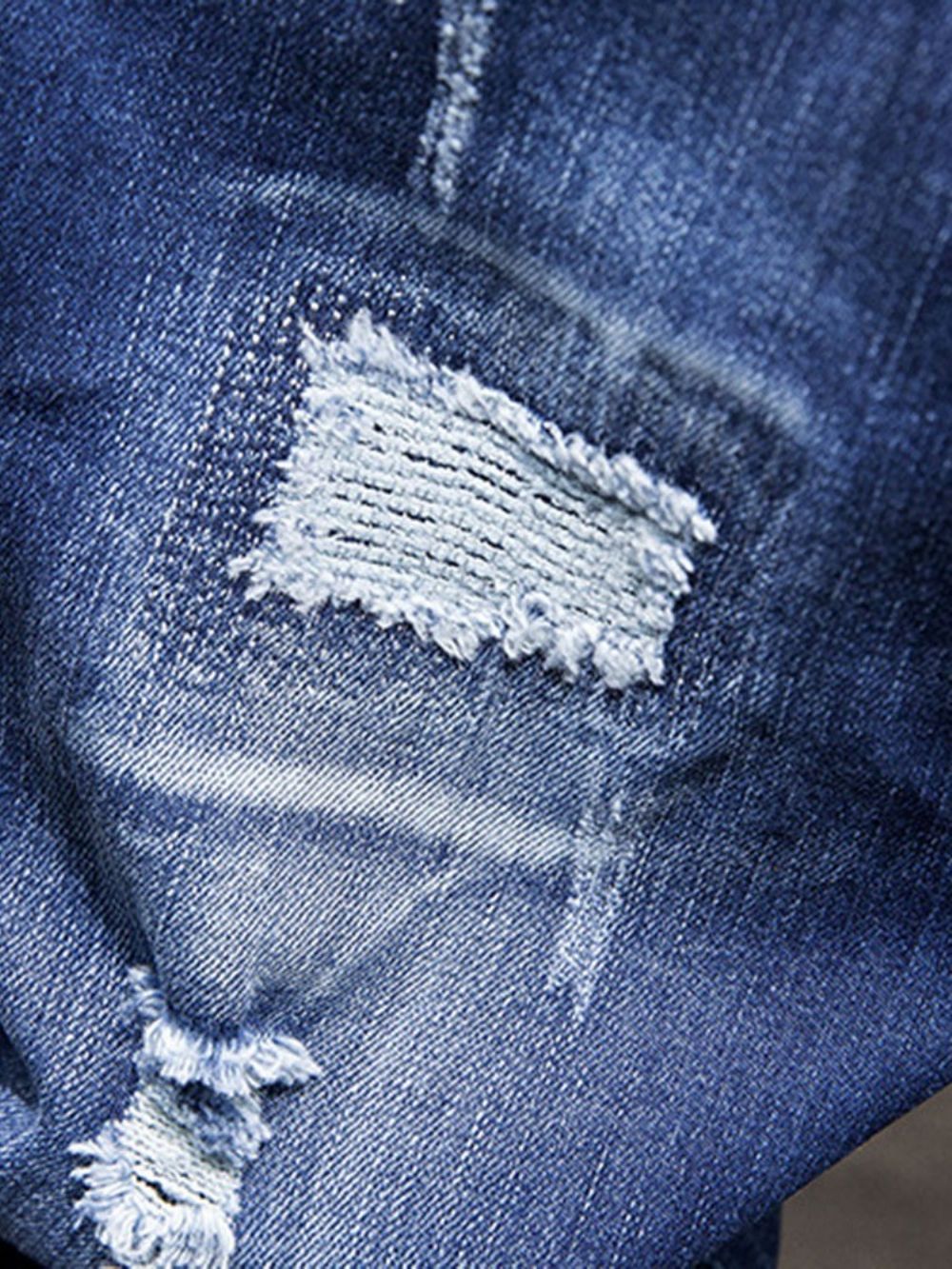 Jeans Hole Cintura Média Com Zíper