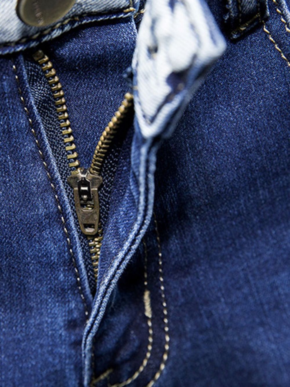 Jeans Hole Cintura Média Com Zíper