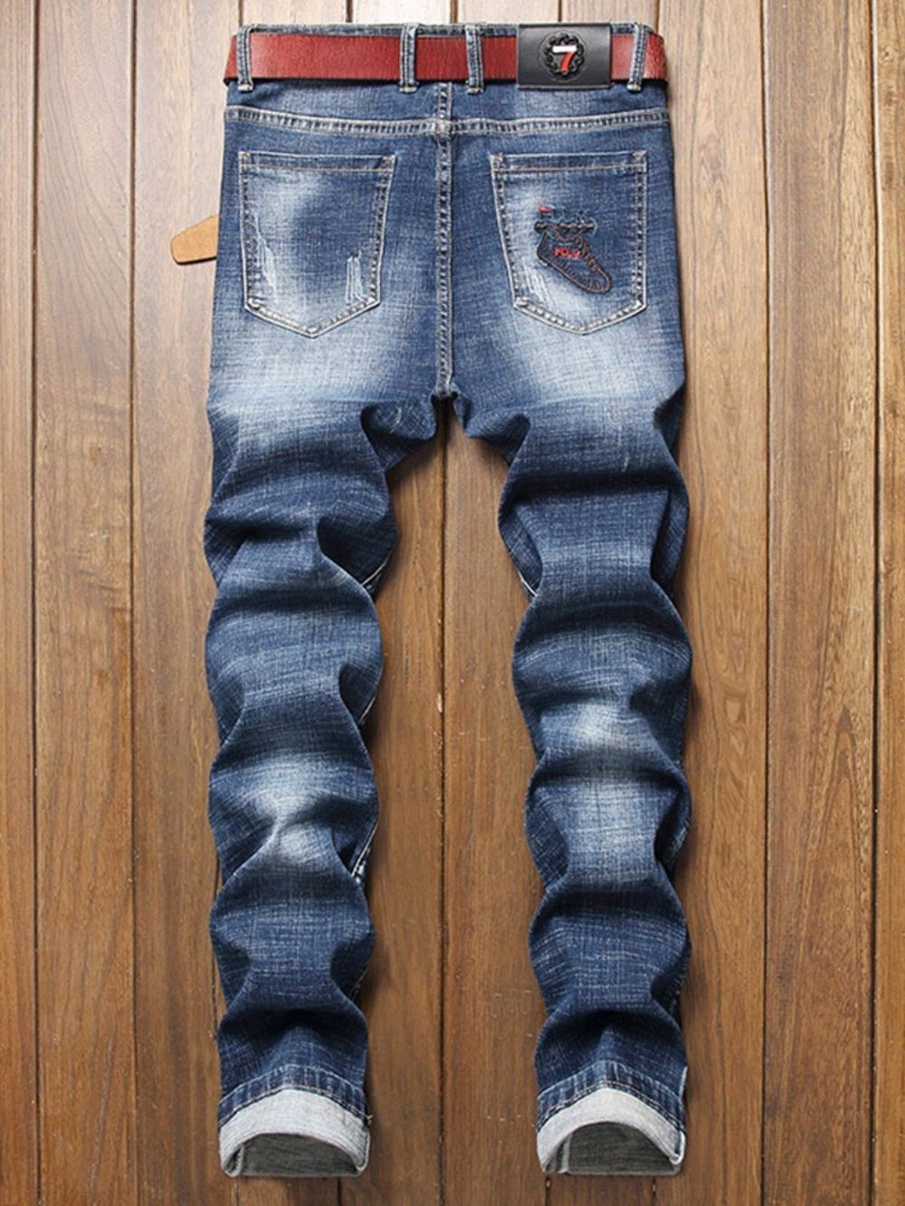 Jeans Hole Straight Cintura Média Com Zíper