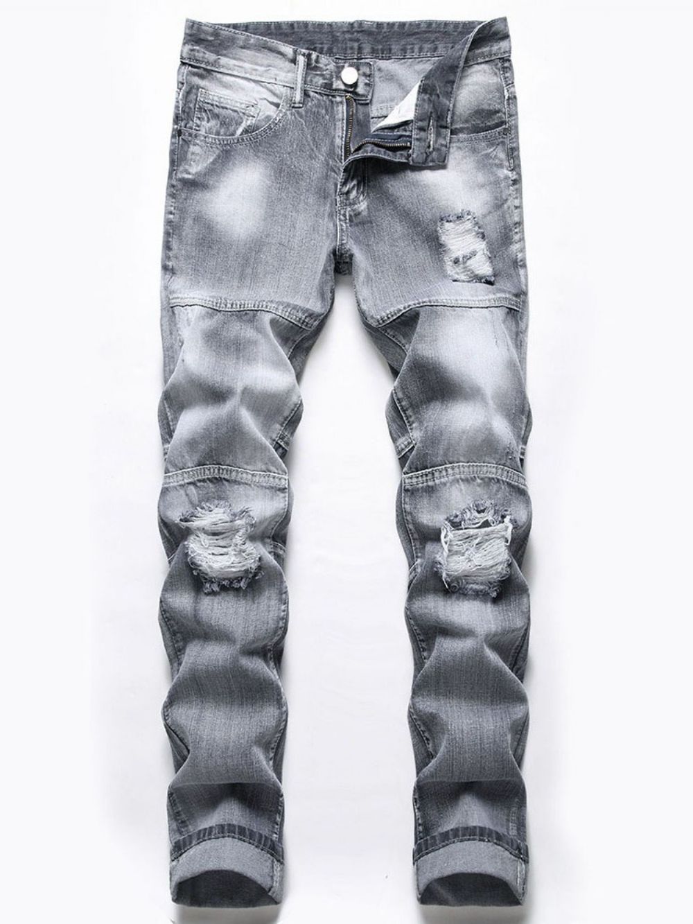 Jeans Masculino Buraco Zíper Cintura Média